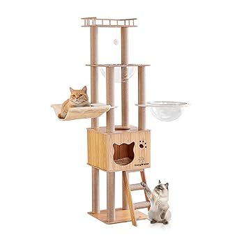s*a様 キャットタワー 木登りタワー 猫ハンモック 爪とぎ 麻素材 キャットウ Amazon | CozyMeow キャットタワー 木製 ハンモック スリム